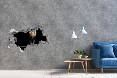 Sticker mural effet trou 3d Lion dans un trou dans le mur