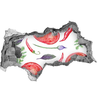Autocollant mural trou Tomate et épices béton