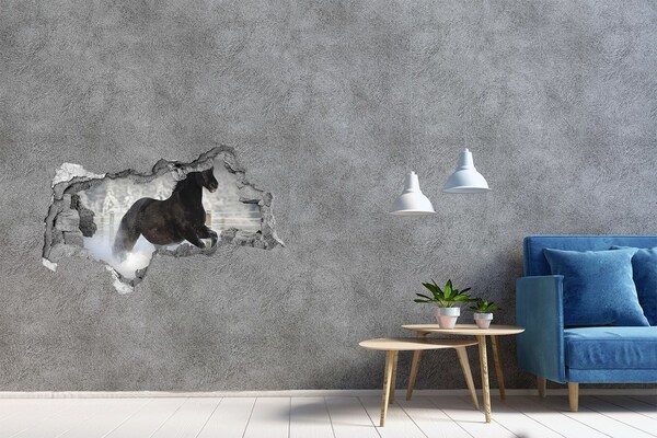 Sticker mural effet trou 3d Un cheval au galop dans un paysage hivernal