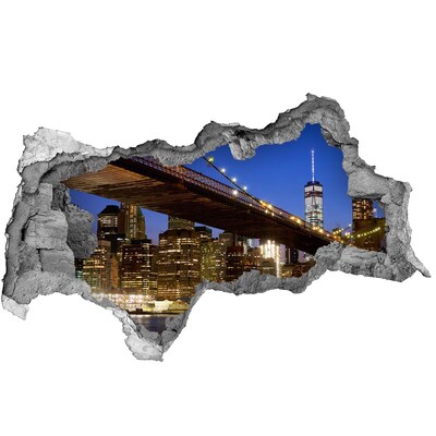 Sticker mural effet trou 3d Le pont de Brooklyn la nuit