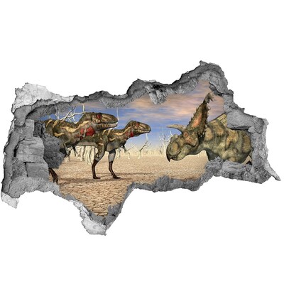 Sticker mural effet trou 3d Les dinosaures dans le monde préhistorique
