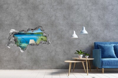 Sticker mural effet trou 3d Une baie avec une jetée en bois