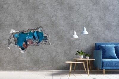 Sticker mural effet trou 3d Dauphins dans un récif corallien