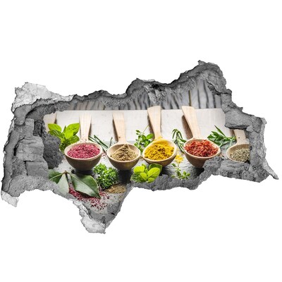 Autocollant mural trou Épices de cuisine dans des cuillères en bois
