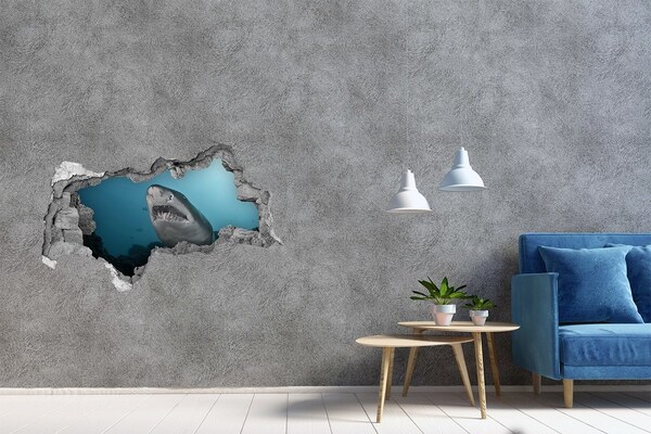Sticker mural effet trou 3d Requin dans le monde sous-marin