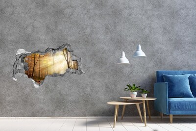 Sticker mural effet trou 3d Forêt dorée sous les rayons du soleil