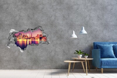 Sticker mural effet trou 3d New York au crépuscule