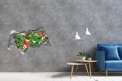 Sticker mural effet trou 3d Motif floral béton