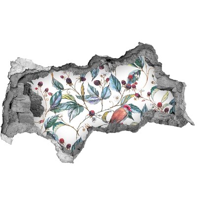 Autocollant à effet 3d trou Un oiseau parmi les mûres