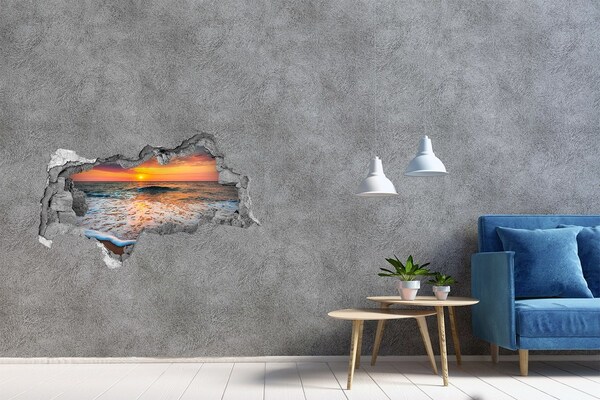 Sticker mural effet trou 3d Coucher de soleil sur la mer
