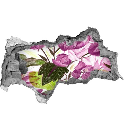 Sticker mural effet trou 3d Motif floral béton