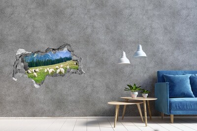 Sticker mural effet trou 3d Moutons dans les Tatras béton