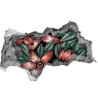 Autocollant à effet 3d trou Un motif floral sur un mur abîmé