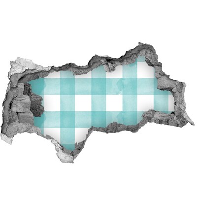Sticker mural effet trou 3d Un mur endommagé avec une grille bleue