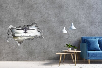 Autocollant à effet 3d trou Atterrissage d'un avion en ville