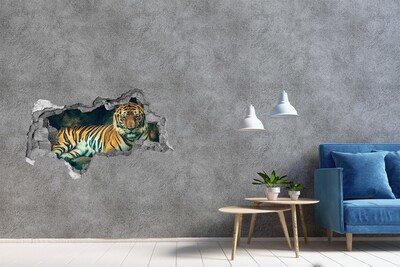 Autocollant à effet 3d trou Tigre dans un trou dans le mur