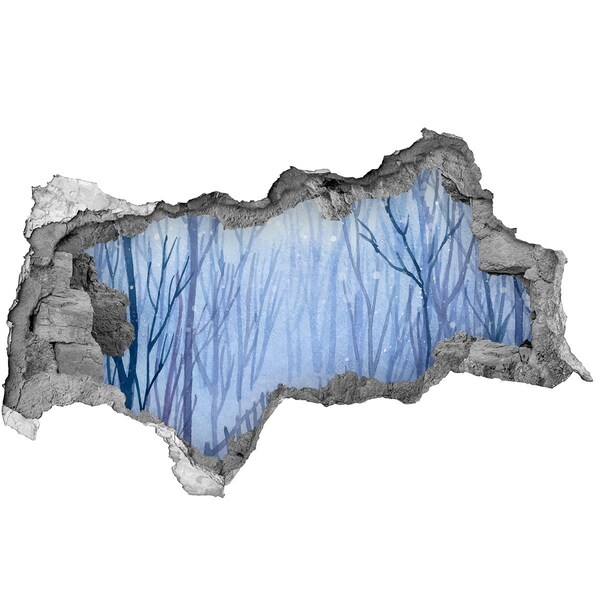 Autocollant à effet 3d trou Paysage d'hiver à travers un trou dans le mur