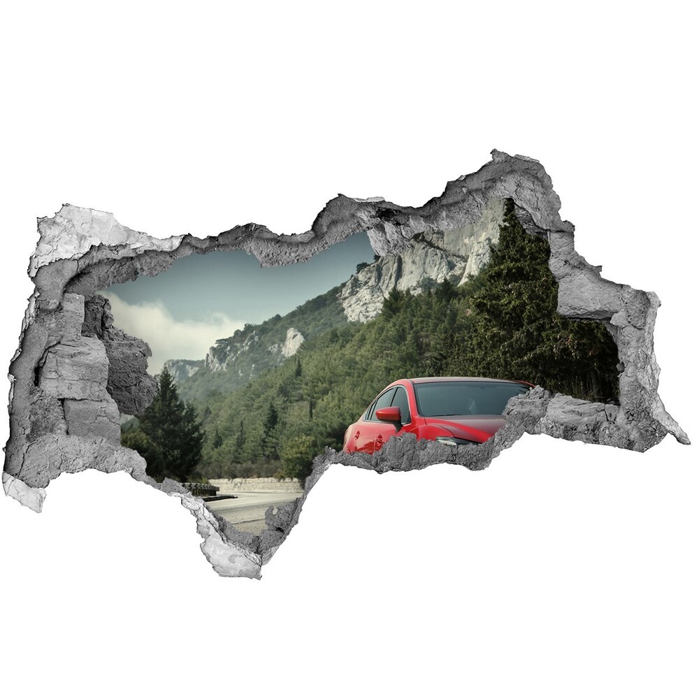 Sticker mural effet trou 3d Voiture dans les montagnes béton