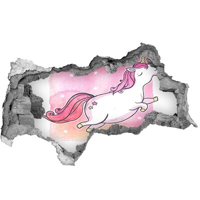 Sticker mural effet trou 3d Licorne rose béton