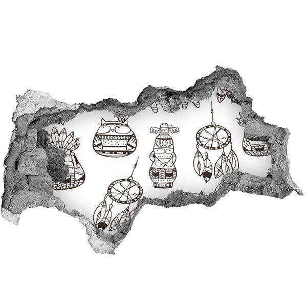 Sticker mural effet trou 3d Motifs ethniques en fond de mur