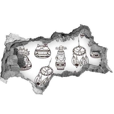 Sticker mural effet trou 3d Motifs ethniques en fond de mur