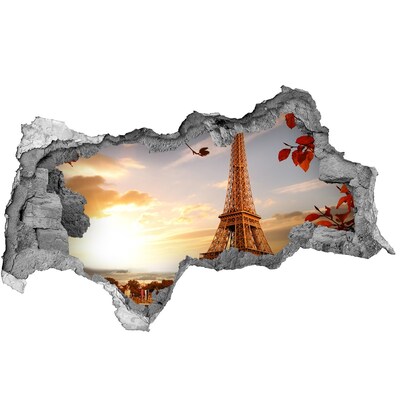 Autocollant mural trou La tour Eiffel au coucher du soleil