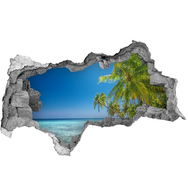 Sticker mural effet trou 3d Plage tropicale avec des palmiers