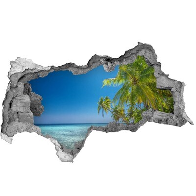 Sticker mural effet trou 3d Plage tropicale avec des palmiers