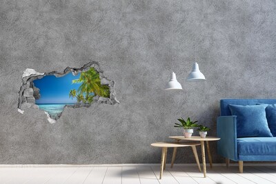 Sticker mural effet trou 3d Plage tropicale avec des palmiers