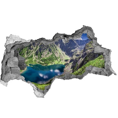 Autocollant à effet 3d trou Vallée de montagne avec un lac