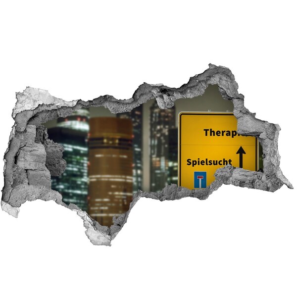 Autocollant mural trou Ville la nuit avec signalétique thérapeutique