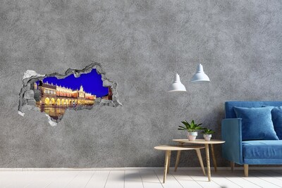 Autocollant mural trou La place du marché principal de Cracovie la nuit