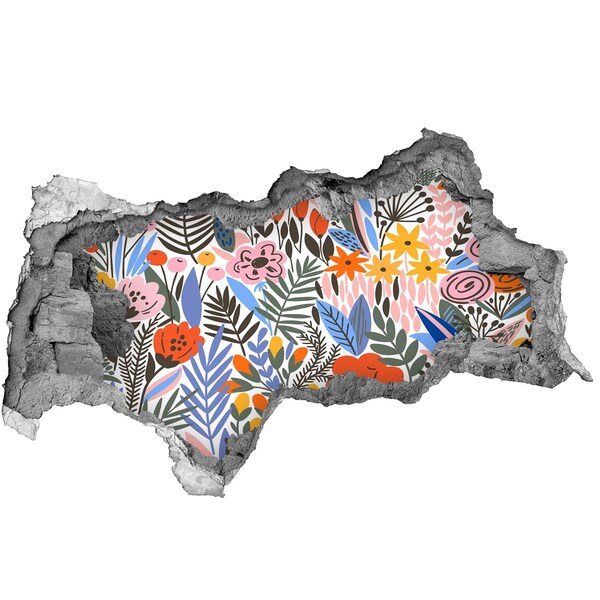 Sticker mural effet trou 3d Fresque florale à travers un trou dans le mur