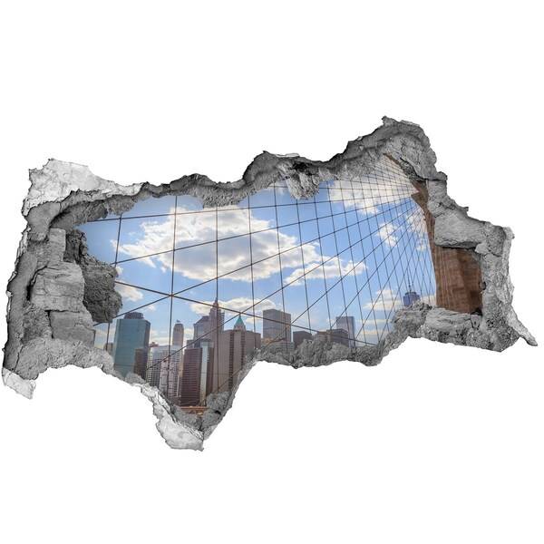 Autocollant à effet 3d trou Vue de la ville à travers un trou dans le mur