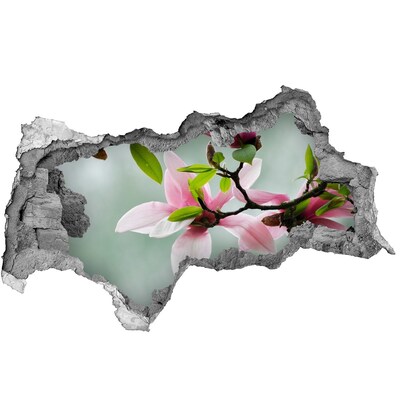 Autocollant à effet 3d trou Des fleurs de magnolia dans un mur endommagé