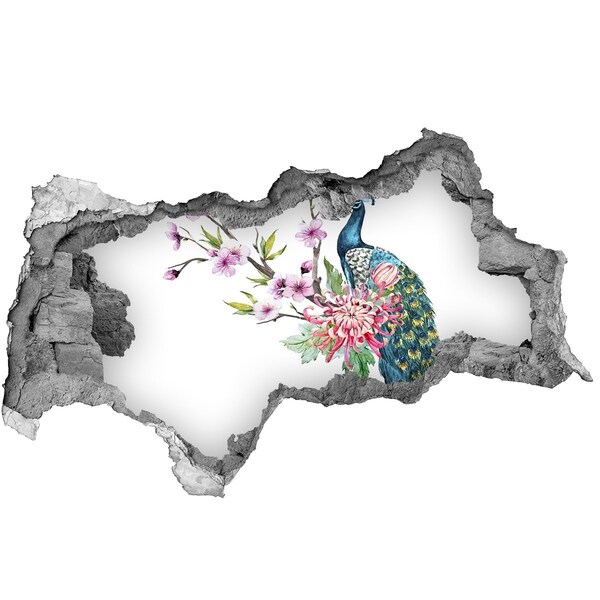 Autocollant mural trou Paon parmi les fleurs