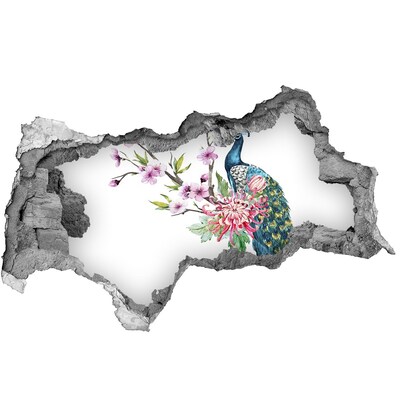 Autocollant mural trou Paon parmi les fleurs