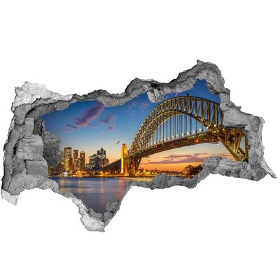 Sticker mural effet trou 3d Le pont de Sydney au coucher du soleil