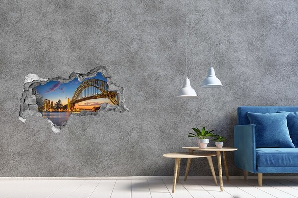 Sticker mural effet trou 3d Le pont de Sydney au coucher du soleil