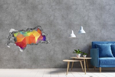 Sticker mural effet trou 3d Des formes géométriques colorées dans un trou dans le mur