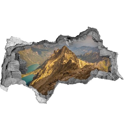 Autocollant à effet 3d trou Paysage de montagne à travers un trou dans le mur