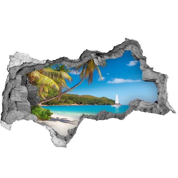 Sticker mural effet trou 3d Plage tropicale avec des palmiers