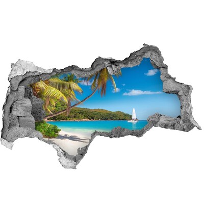 Sticker mural effet trou 3d Plage tropicale avec des palmiers
