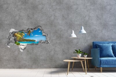 Sticker mural effet trou 3d Plage tropicale avec des palmiers