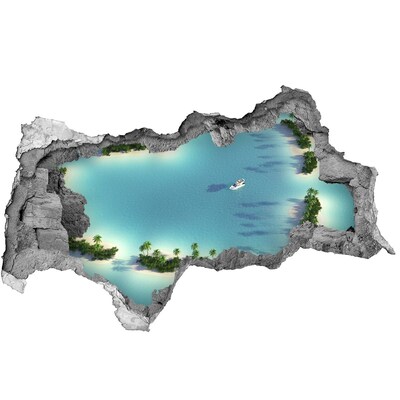 Sticker mural effet trou 3d Une oasis tropicale avec vue sur la mer