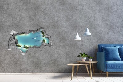 Sticker mural effet trou 3d Une oasis tropicale avec vue sur la mer