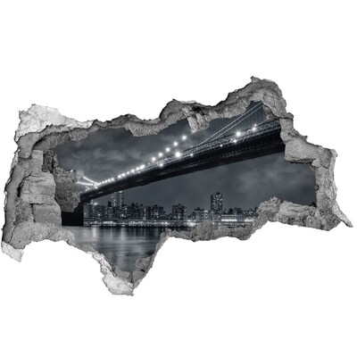 Sticker trou dans le mur Le pont de Brooklyn la nuit