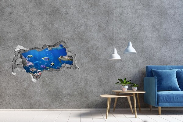 Sticker mural effet trou 3d Un monde sous-marin rempli de poissons