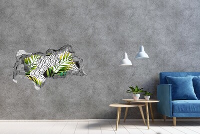 Sticker mural effet trou 3d jardin tropical caché