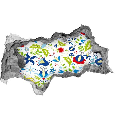 Sticker mural effet trou 3d Motif floral sur fond béton